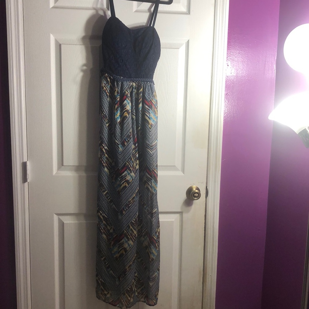 Navy blue and patterned maxi dress